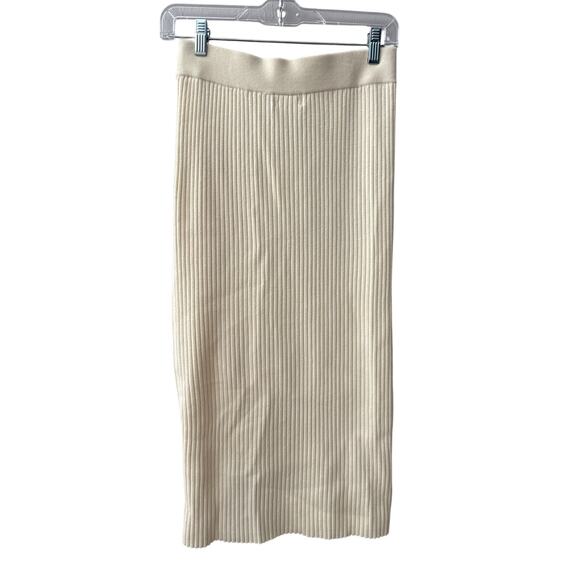 Anthropologie Maeve Desiree Knit Ribbed Stretch Midi Skirt Ivory Size Small - Picture 6 of 11